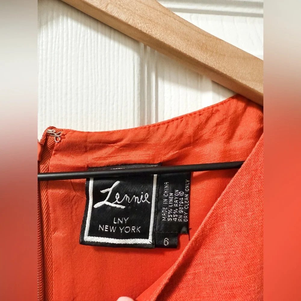 Vintage linen high neck burnt orange shift dress size 6 Lennie New York LNY fall - Picture 5 of 9